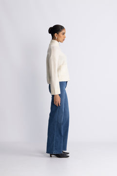 Sia Ras Ls Knit Zipper Cardigan - Snow White Melange