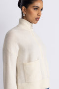 Sia Ras Ls Knit Zipper Cardigan - Snow White Melange