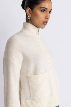 Sia Ras Ls Knit Zipper Cardigan - Snow White Melange