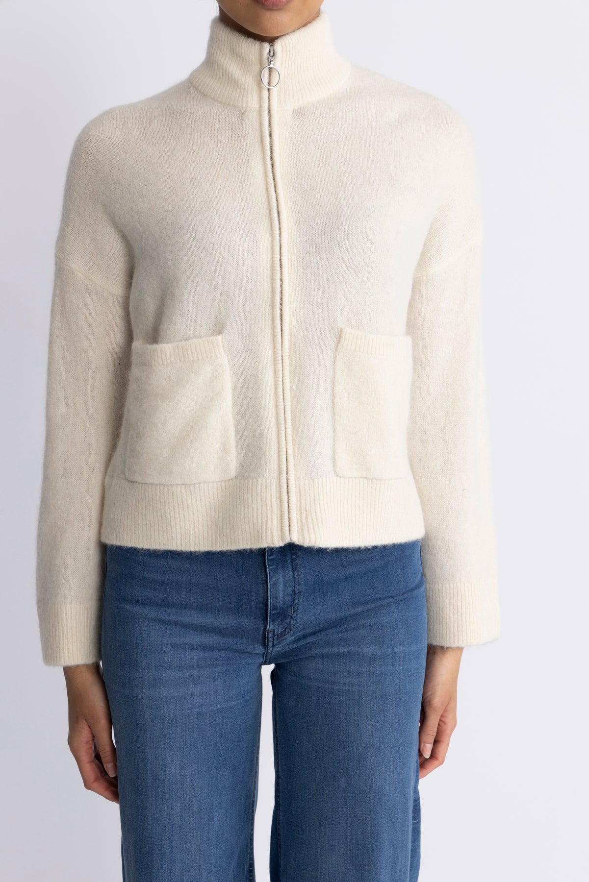 Sia Ras Ls Knit Zipper Cardigan - Snow White Melange