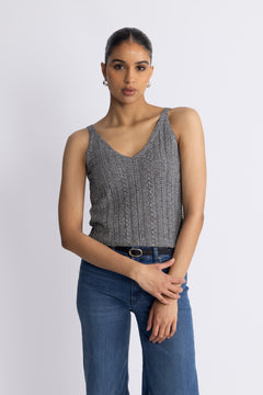 Cressida Melange Knit Top - Black