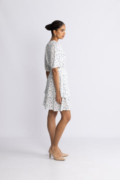 Amelina Vealine 2/4 Dress Aop - Aqua Haze Flwr