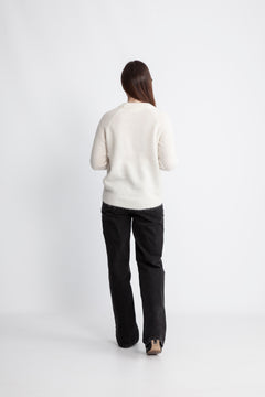 Lulu Ls Knit O-Neck B Noos - Snow White Melange