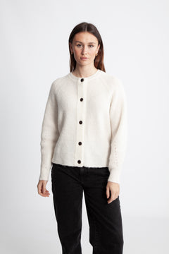 Lulu Ls Knit Short Cardigan B Noos - Snow White Melange