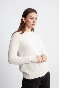 Lulu Ls Knit O-Neck B Noos - Snow White Melange