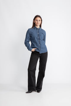 Bea Noa Ls Fittied Denim Shirt - Medium Blue Denim