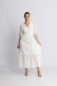 Nayacc Anglaise Pleat Dress - White