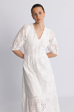 Nayacc Anglaise Pleat Dress - White