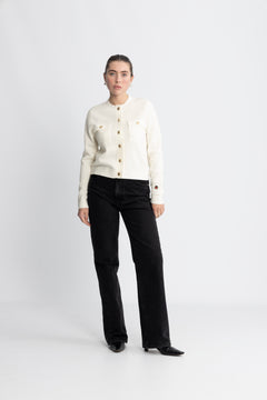 Allie Solid Cardigan - Ecru