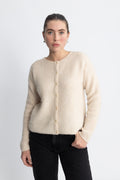 Sia Ras Ls Knit O-Neck Cardigan - Birch Melange