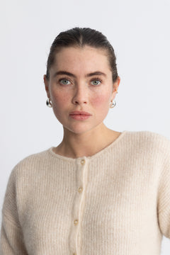 Sia Ras Ls Knit O-Neck Cardigan - Birch Melange