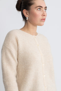 Sia Ras Ls Knit O-Neck Cardigan - Birch Melange