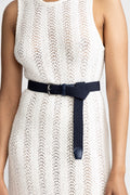 Shiny Silk Elastic Belt - Navy