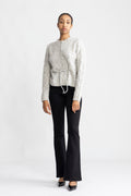 Vera Ls Knit Belt Cardigan - Light Grey Melange