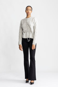 Vera Ls Knit Belt Cardigan - Light Grey Melange