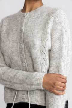 Vera Ls Knit Belt Cardigan - Light Grey Melange