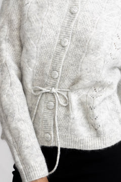 Vera Ls Knit Belt Cardigan - Light Grey Melange