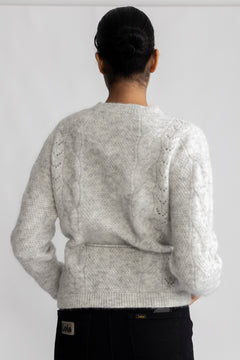 Vera Ls Knit Belt Cardigan - Light Grey Melange