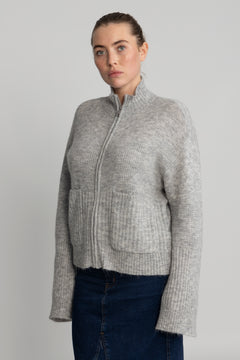 Lediona Hope Zip Cardigan - Light Grey Melange