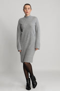 Yasemilie Ls Funnel Knit Dress - Light Grey Melange