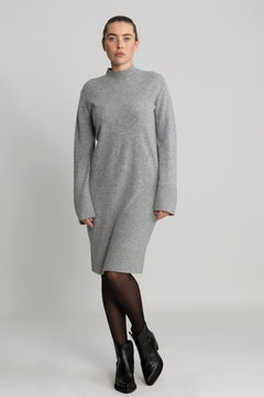 Yasemilie Ls Funnel Knit Dress - Light Grey Melange