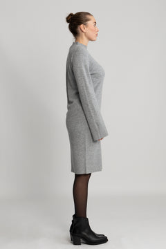Yasemilie Ls Funnel Knit Dress - Light Grey Melange