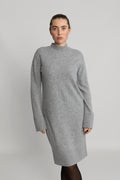 Yasemilie Ls Funnel Knit Dress - Light Grey Melange