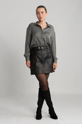 Nana Mw Mini Leather Skirt - Black Rub Off Look