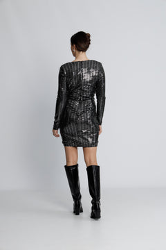 Olivia V-Neck Dress - Black/Metallic