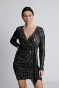 Olivia V-Neck Dress - Black/Metallic