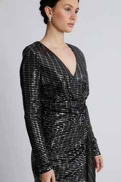 Olivia V-Neck Dress - Black/Metallic