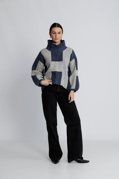Isa Sweater - Blue With Grey Melange
