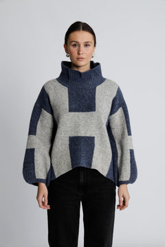 Isa Sweater - Blue With Grey Melange