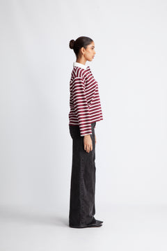 Wada LS Stripe Collar Top - Zinfandel Snow White