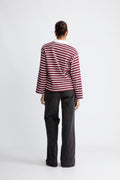 Wada Ls Stripe Collar Top - Zinfandel Snow White