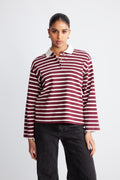 Wada Ls Stripe Collar Top - Zinfandel Snow White