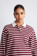 Wada Ls Stripe Collar Top - Zinfandel Snow White