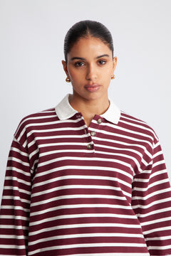 Wada LS Stripe Collar Top - Zinfandel Snow White