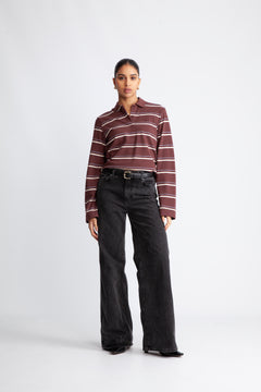 Lovella Striped Polo LL Tee - Bitter Chocolate