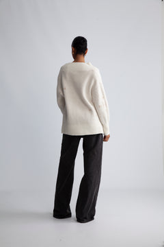 Fam V-Neck Sweater - White Alyssum