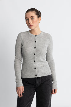 Rigmor Avalina Rib Cardigan - Light Grey Melange