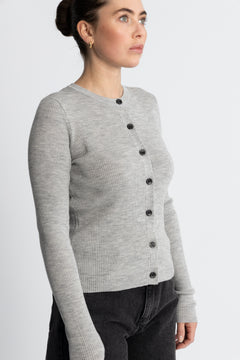 Rigmor Avalina Rib Cardigan - Light Grey Melange
