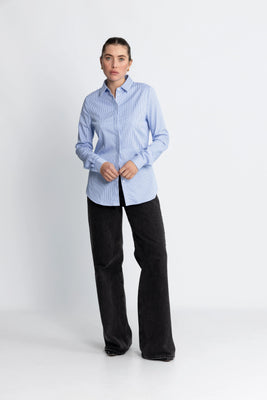 Romie Ls Striped Fitted Shirt - Bright White Blue