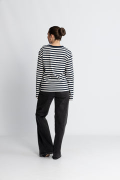 Hellen LS Stripe T-Shirt - Navy Sky-Soft White Stripe