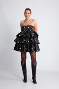 Satin Ruffle Dress - Black Comb