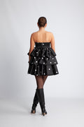 Satin Ruffle Dress - Black Comb