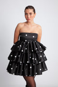 Satin Ruffle Dress - Black Comb