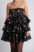 Satin Ruffle Dress - Black Comb