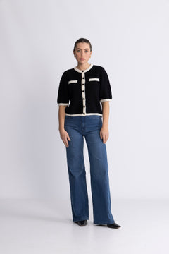 GZalpha Contrast Cardigan - Black/Ivory Comb