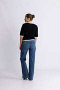 GZalpha Contrast Cardigan - Black/Ivory Comb